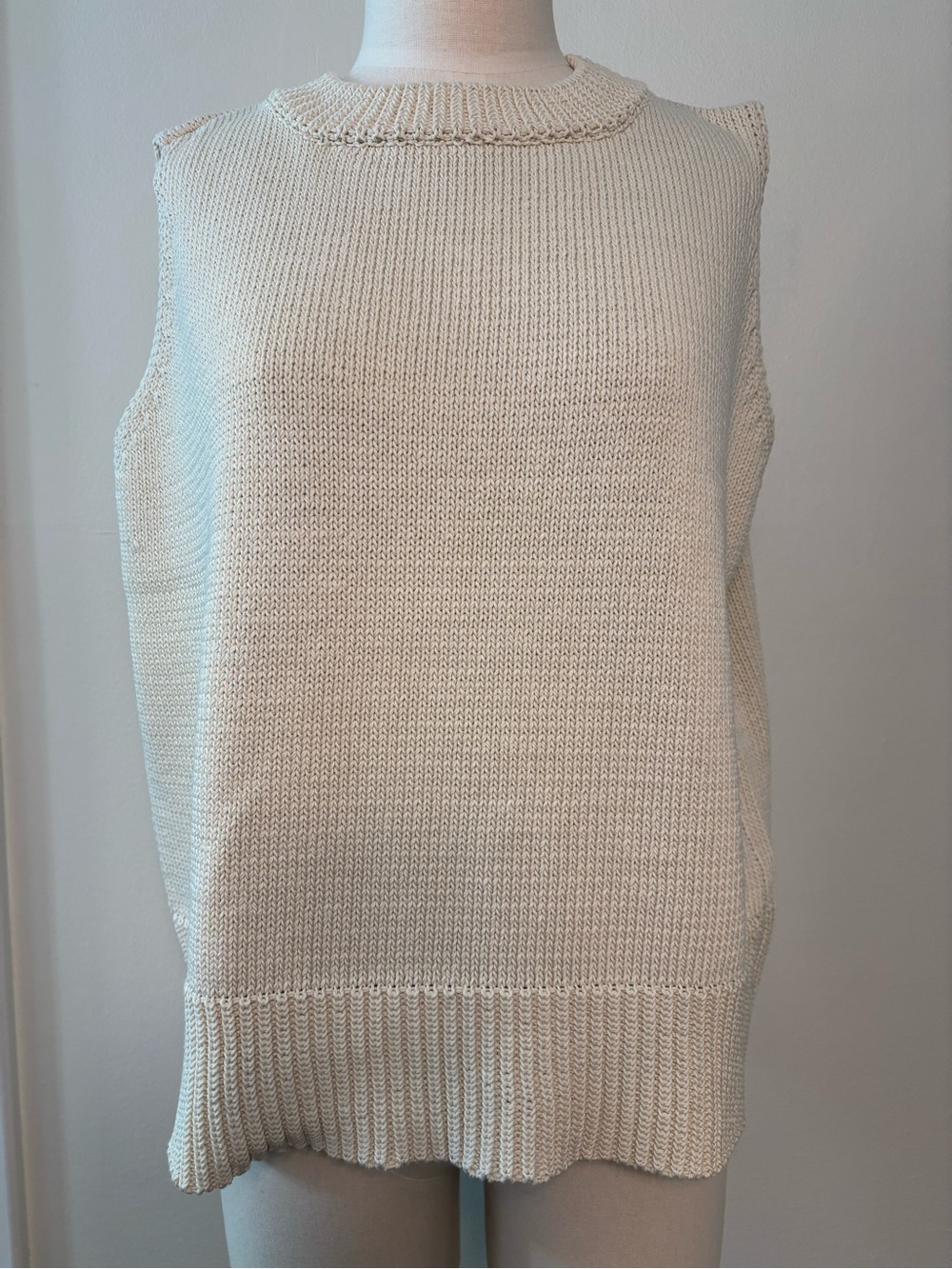 NONNA LIETTA ORGANIC COTTON KNIT SWEATER-VEST CREAM/NATURAL ONE SIZE